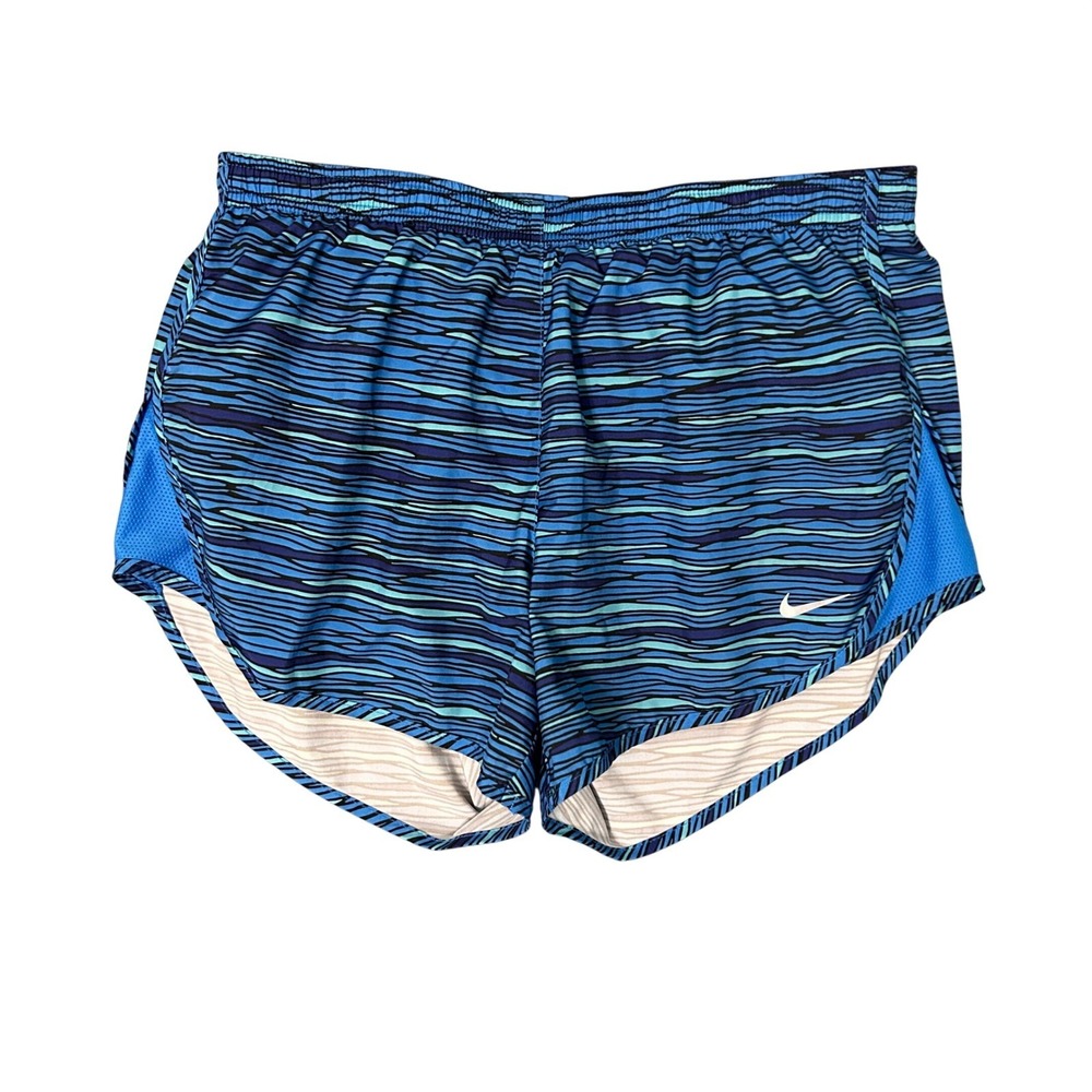 Nike Dri-Fit Tempo Womens Small Blue Striped Running Shorts Zip Pocket